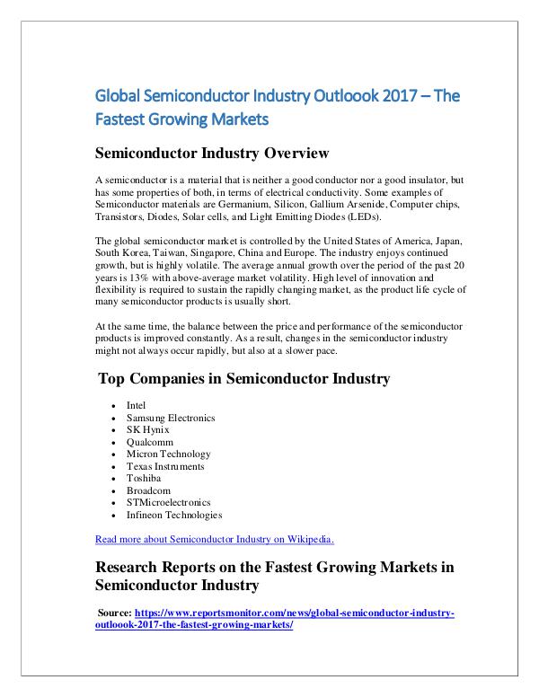 Global Semiconductor Analysis Outloook 2017