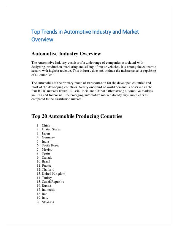 Trends in Automotive Industry and Market Overview