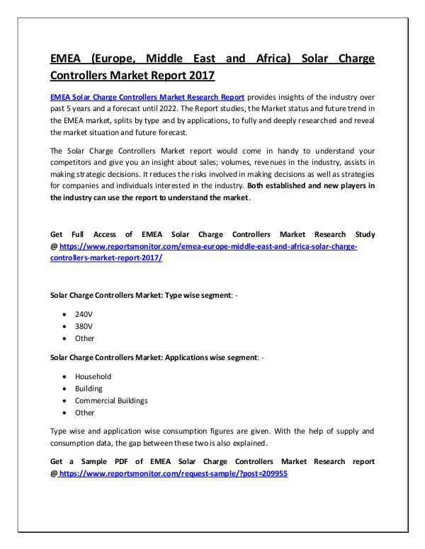 Reports Monitor Solar Charge Controllers Market Research Report