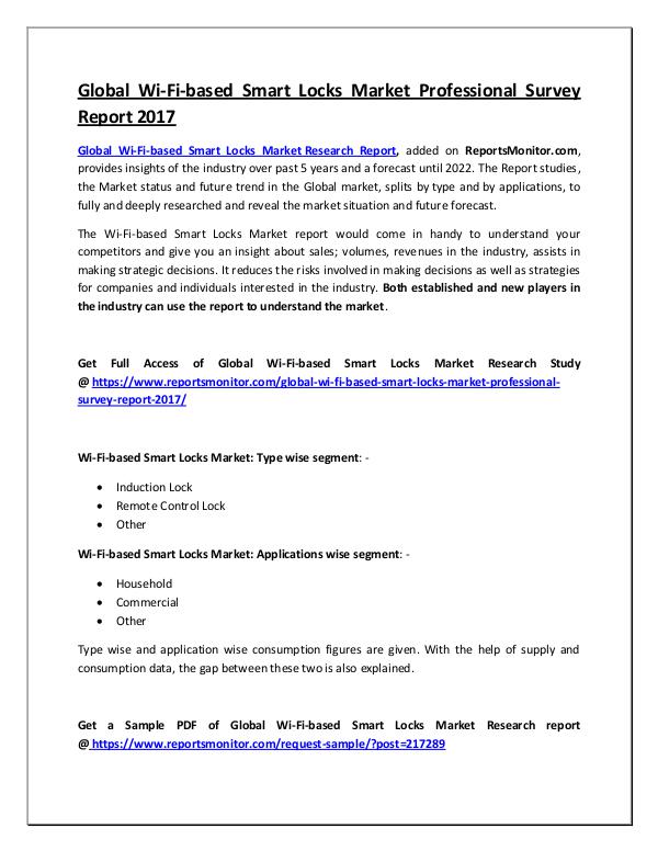 Global Wi-Fi-based Smart Locks Market Report