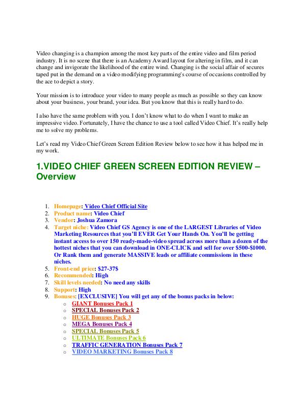 VIDEO CHIEF GREEN SCREEN REVIEW | William Review | Joomag Video Chief Green Screen Review - WilliamReview