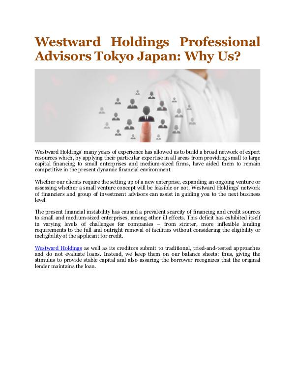 Westward Holdings Professional Advisors Tokyo Japan Why Us?