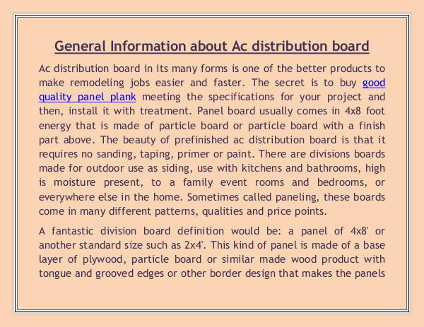 General Information about Ac distribution board General Information about Ac distribution board