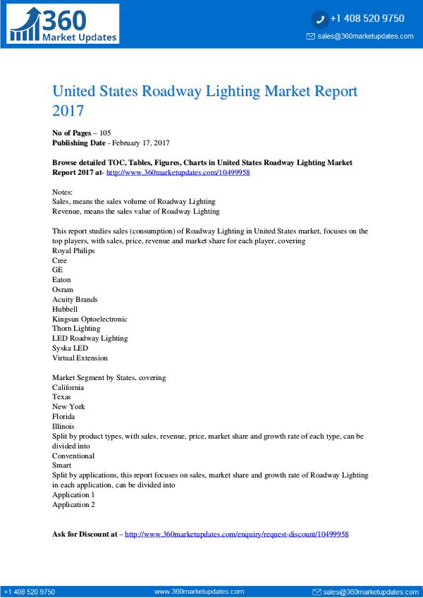 Roadway Lighting Market by 2022 United States-Growth Opportunities, R 10499958-United-States-Roadway-Lighting-Market-Rep