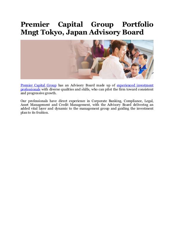 Premier Capital Group Portfolio Mngt Tokyo, Japan Advisory Board