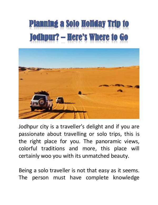 Planning a Solo Holiday Trip to Jodhpur? – Here’s Where to Go Planning a Solo Holiday Trip to Jodhpur? – Here’s
