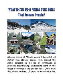 What Secrets Does Manali Tour Holds That Amazes People?