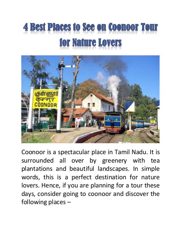 4 Best Places to See on Coonoor Tour for Nature Lovers 4 Best Places to See on Coonoor Tour for Nature