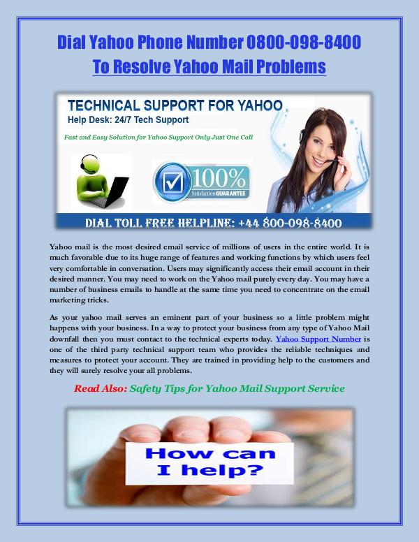 Dial Yahoo Phone Number 0800-098-8400 to Resolve Yahoo Mail Problems Dial Yahoo Phone Number
