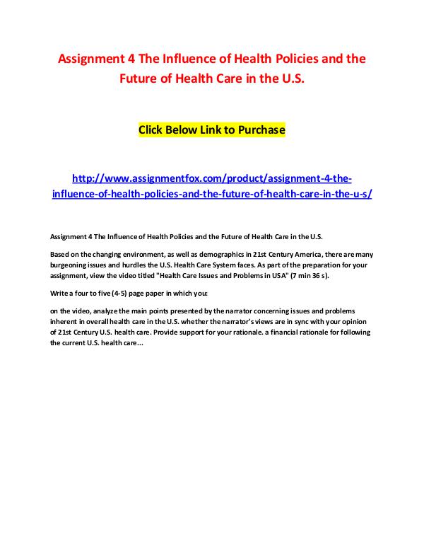 Assignment 4 The Influence of Health Policies and