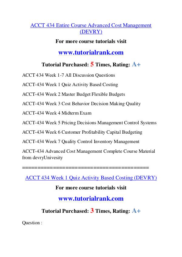 ACCT 434 Experience Tradition / tutorialrank.com ACCT 434 Experience Tradition / tutorialrank.com