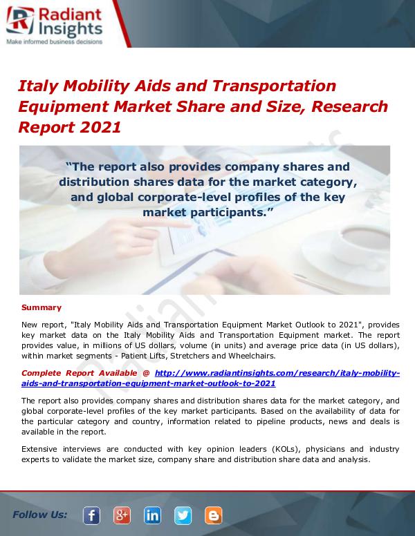 Medical Devices Market Research Reports Italy Mobility Aids and Transportation Equipment M