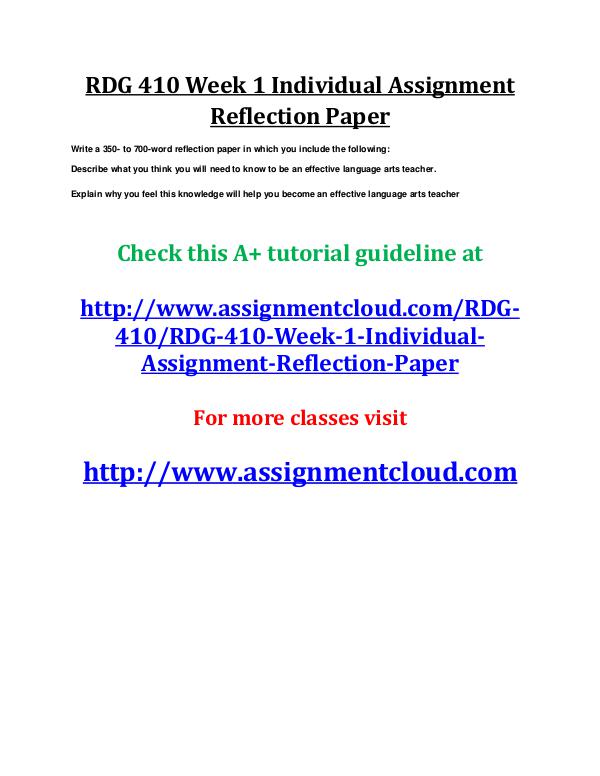 rdg 410 uop entire course,rdg 410 uop entire class,rdg 410 uop tutori RDG 410 Week 1 Individual Assignment Reflection Pa