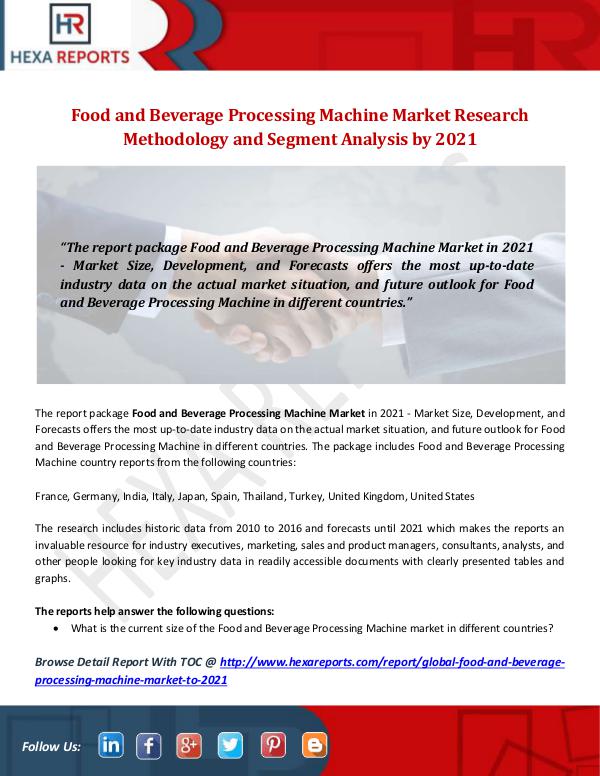 Hexa Reports Industry Food and Beverage Processing Machine Market