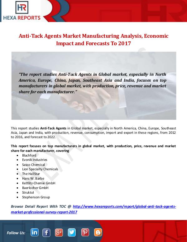 Hexa Reports Industry Anti-Tack Agents Market