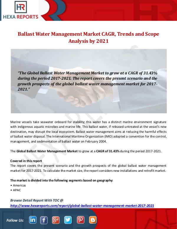 Hexa Reports Industry Ballast Water Management Market