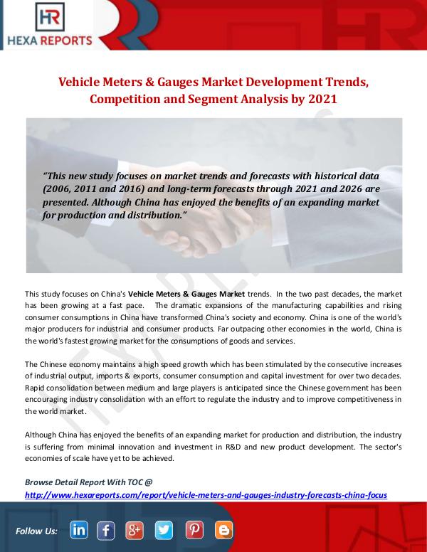 Hexa Reports Industry Vehicle Meters & Gauges Market