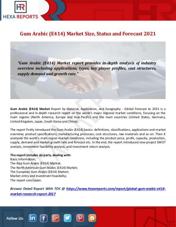 Hexa Reports Industry Gum Arabic (E414) Market