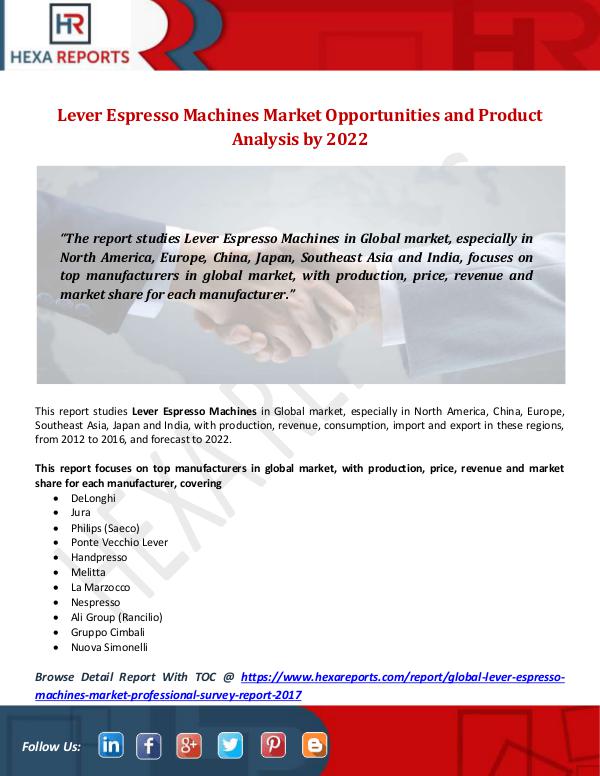 Hexa Reports Industry Lever Espresso Machines Market