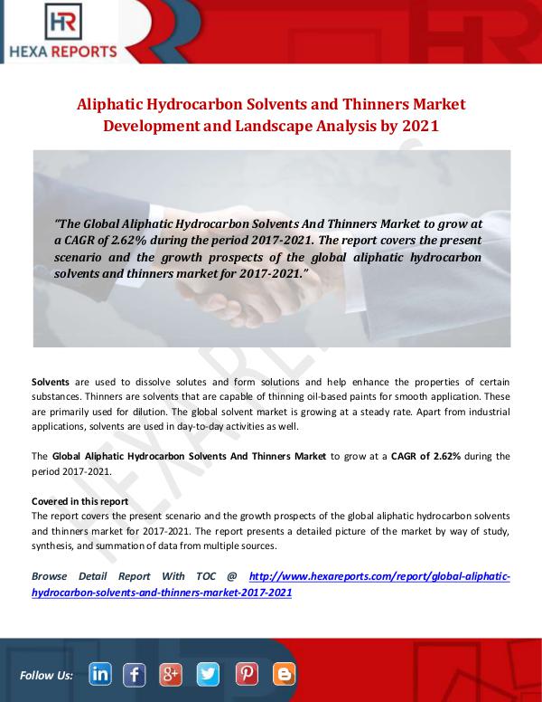Hexa Reports Industry Aliphatic Hydrocarbon Solvents and Thinners Market