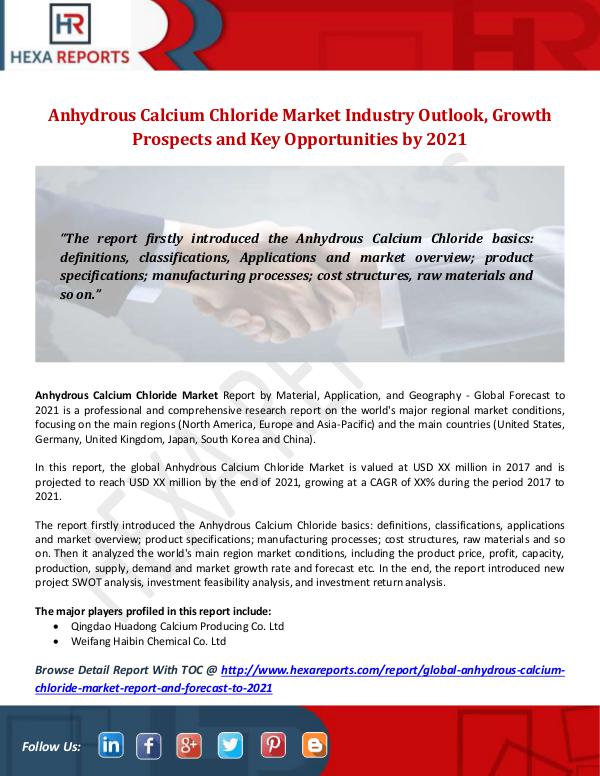 Hexa Reports Industry Anhydrous Calcium Chloride Market