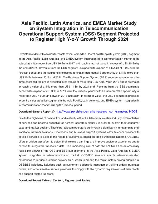 System Integration in Telecommunication Market to Reach high by 2024- System Integration in Telecommunication Market