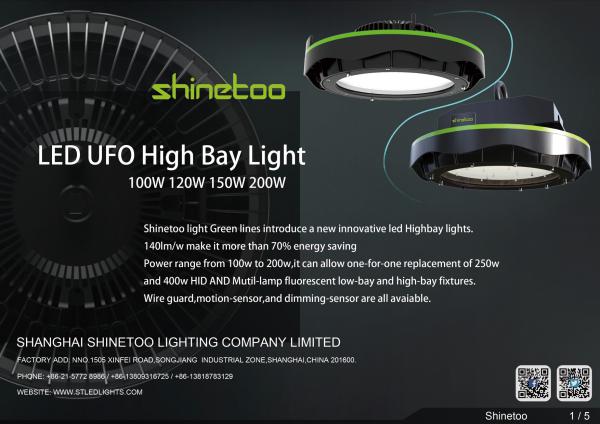 Shinetoo Lighting Catalogue and datasheet Shinetoo UFO LED high bay