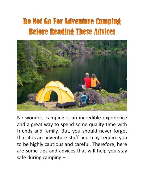 Do Not Go For Adventure Camping Before Reading These Advices Do Not Go For Adventure Camping Before Reading