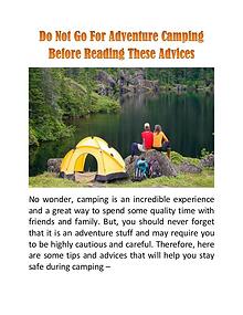 Do Not Go For Adventure Camping Before Reading These Advices