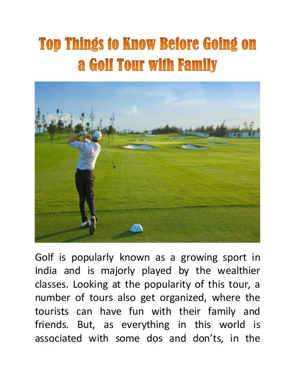 Top Things to Know Before Going on a Golf Tour