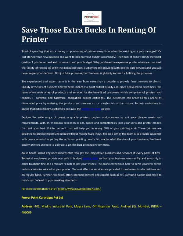 Save Those Extra Bucks In Renting Of Printer