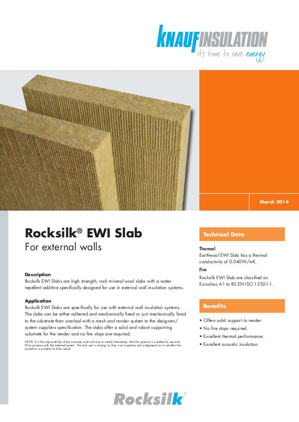EARTHWOOL® WALL BATTS - INSTALLATION INSTRUCTIONS Rocksilk® EWI Slab - For external walls