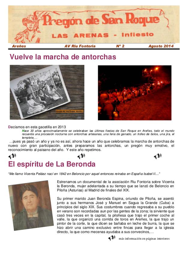 Periódico Pregón de San Roque - Areñes (Piloña Asturias) 2014 Pregón de San Roque -Areñes (Piloña Asturias)