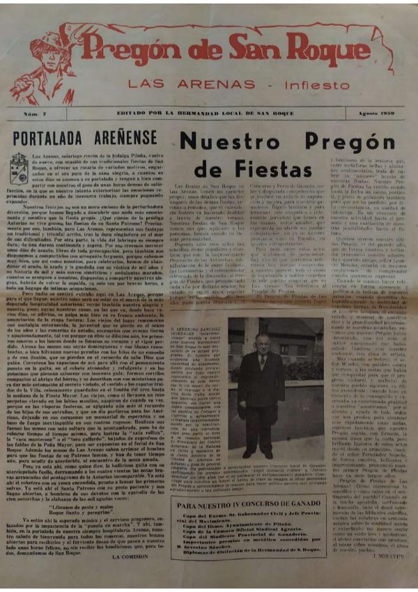 1959 Pregón de S. Roque-Areñes (Piloña Asturias) Pregón de San Roque Ejemplar original de 1959