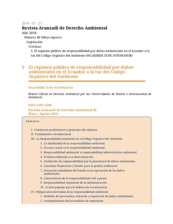 Revista Aranzadi de Derecho Ambiental - Wladimir Tene Revista Aranzadi de Derecho Ambiental