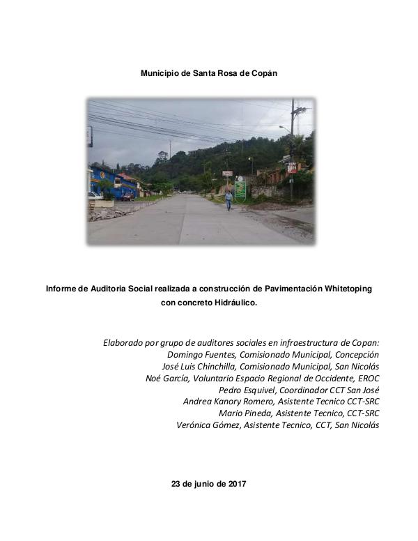 Informes de Auditoría | Primera Promoción EASI Construcción de Pavimentación Whitetoping