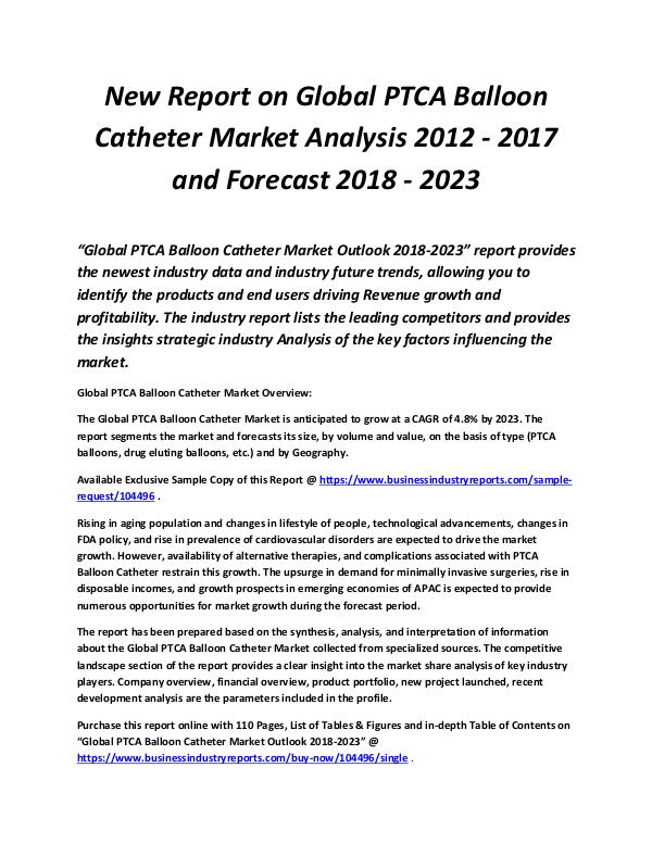 Business industry Reports Global PTCA Balloon Catheter Market 2018 - 2023