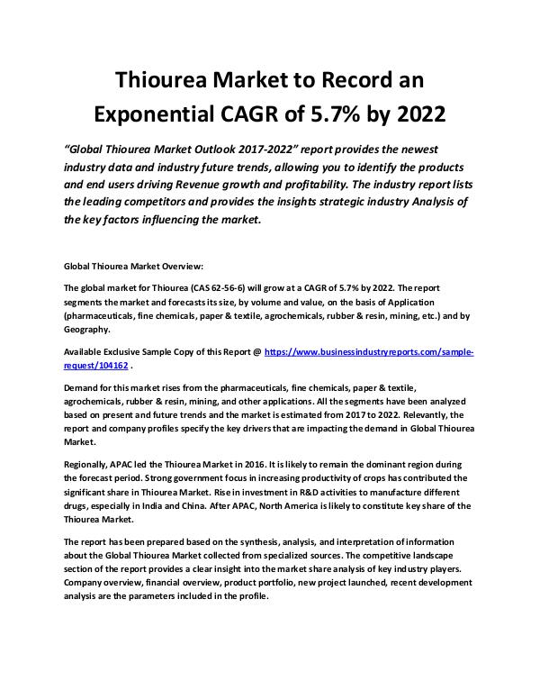 Business Industry Reports Thiourea Market to Record an Exponential CAGR