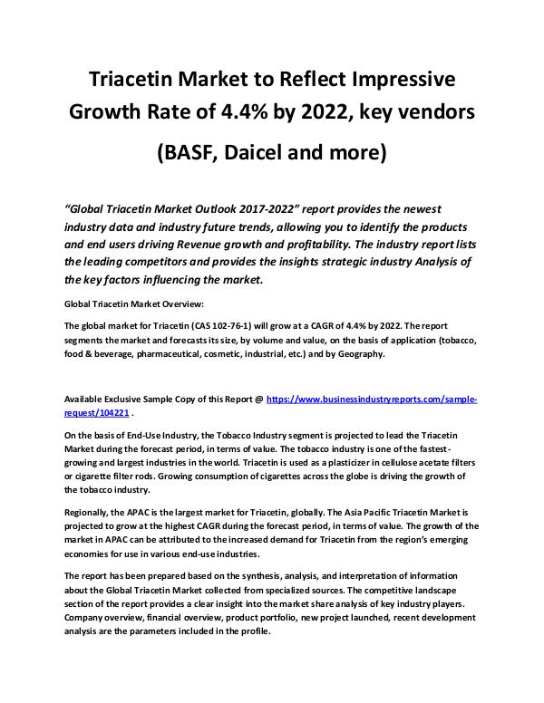 Triacetin Market to Reflect Impressive Growth Rate