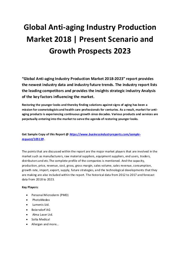 Global Anti-aging Industry Production Market 2018