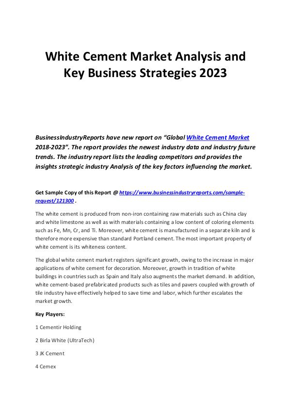 Business Industry Reports White Cement Market Analysis and Key Business Stra
