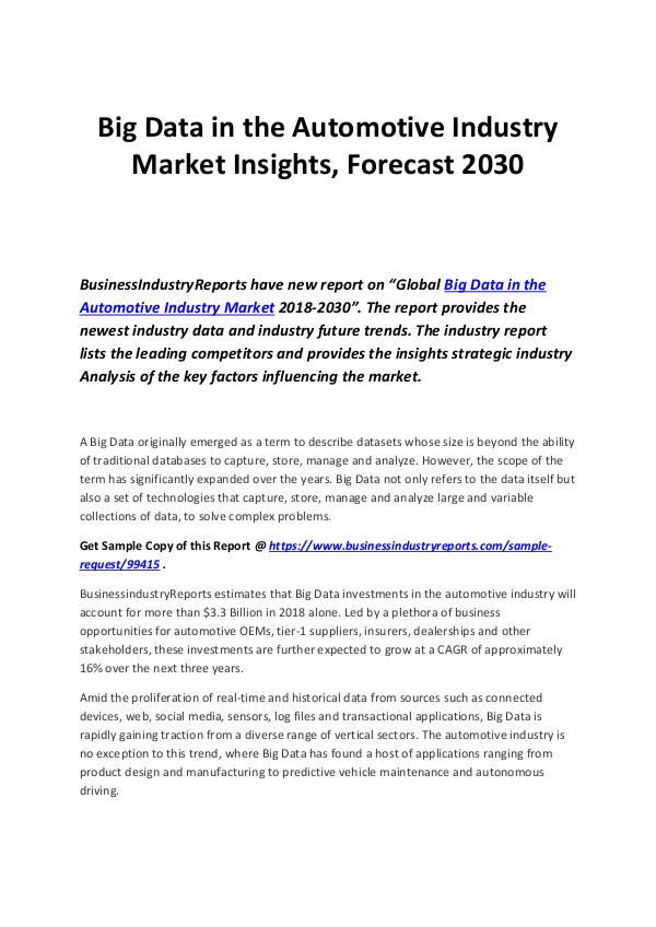 Business Industry Reports Big Data in the Automotive Industry Market Insight
