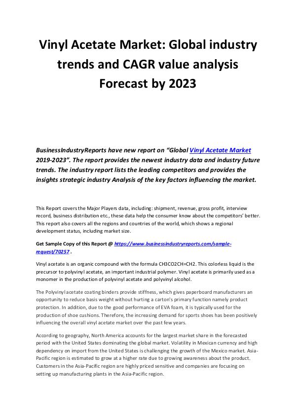 Business Industry Reports Vinyl Acetate Market 2019-2023