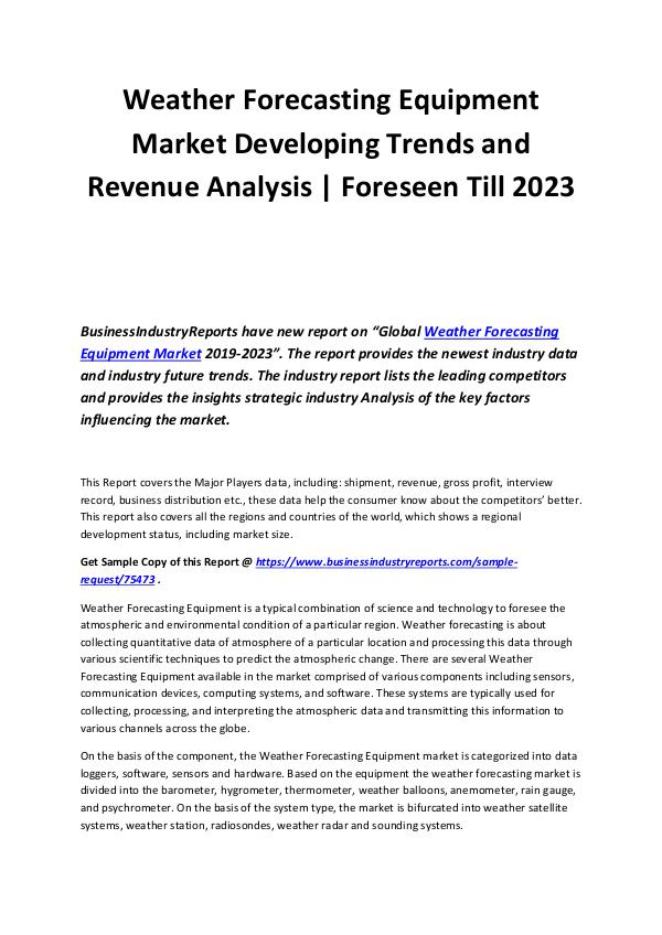 Business Industry Reports Weather Forecasting Equipment Market