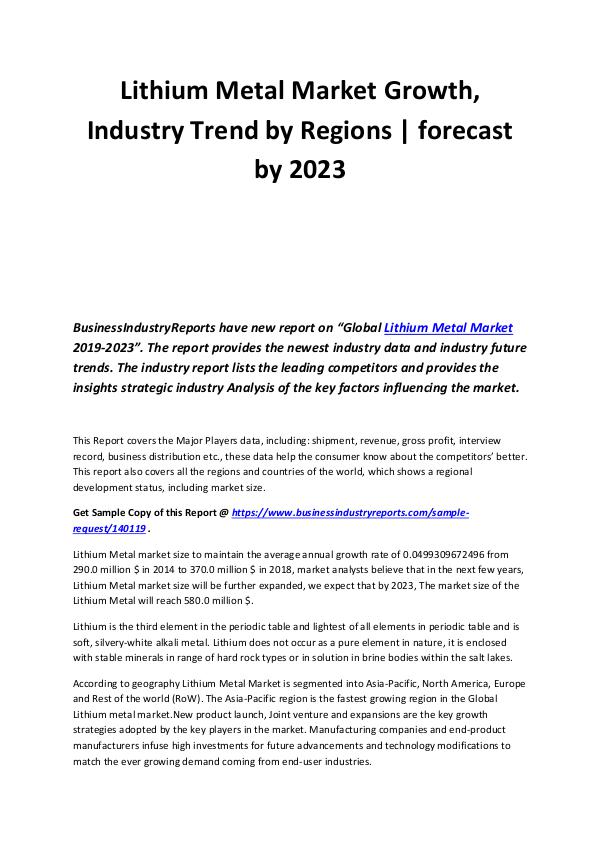 Business Industry Reports Lithium Metal Market Growth