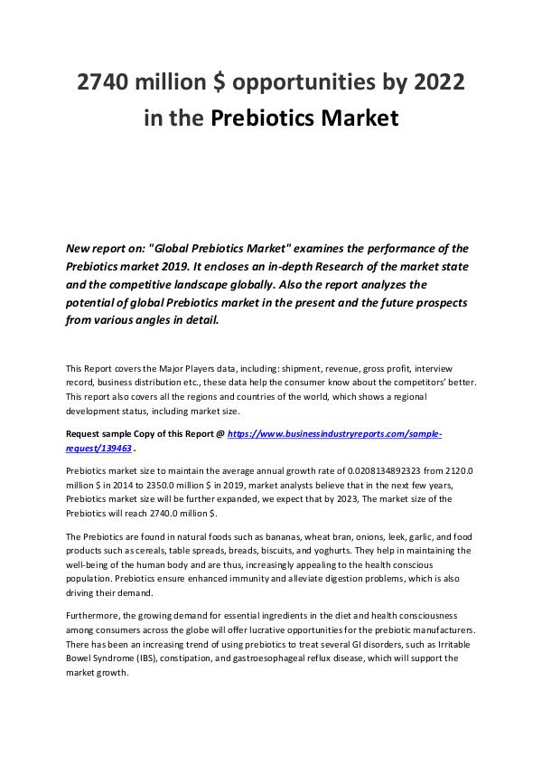 Business Industry Reports Prebiotics Market 2019