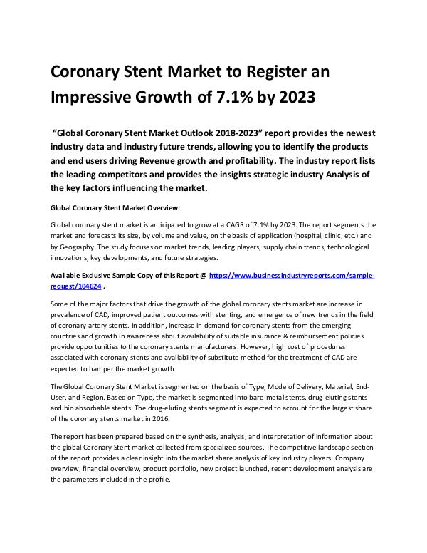 Coronary Stent Market Growth of 7.1% by 2023