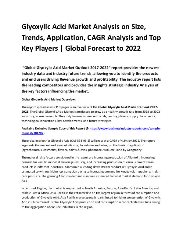 Research Report Glyoxylic Acid Market Analysis Global Forecast 22