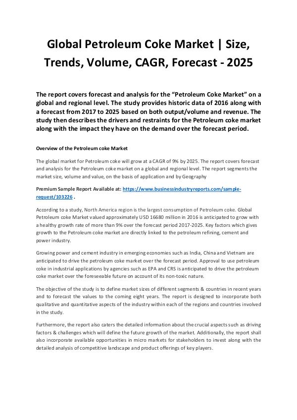 Research Report Global Petroleum Coke Market | Size, Forecast 2025