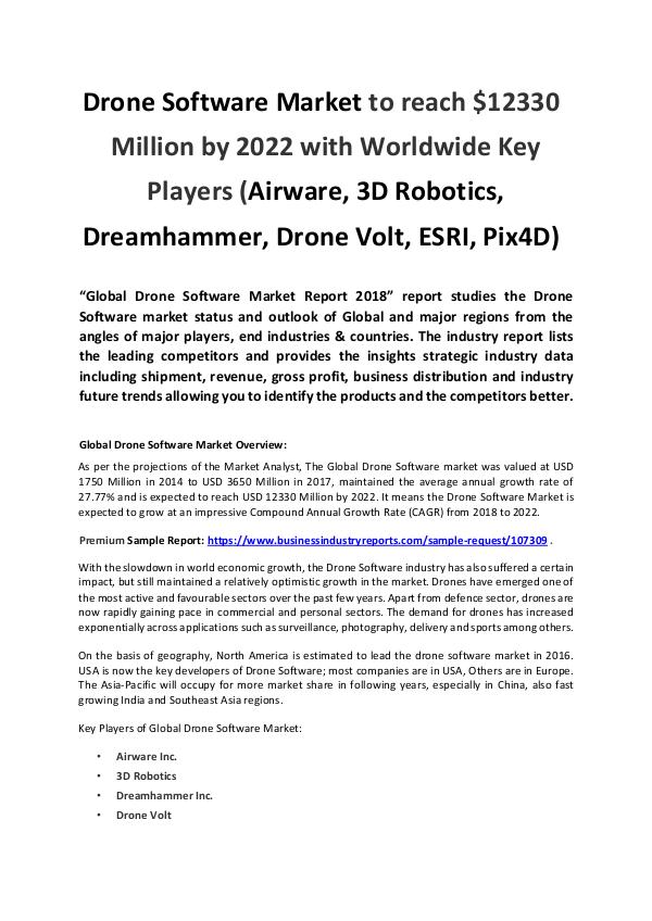 Research Report Drone Software Market reach $12330 Million by 2022